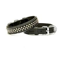 Konforlu Gerçek Deriden El Yapımı Swarovski Kristal Taşlı Köpek Boyun Tasması, 2.5x37-45 Cm, Siyah Çok Renkli