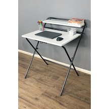 Lich Metal Ayaklı Katlanır Çalışma Masası Beyaz Raflı Laptop Sehpası Çizim Ve Ders Masası Beyaz - Siyah Lich Metal Ayaklı Katlanır Çalışma Masası Beyaz Raflı Laptop Sehpası Çizim Ve Ders Masası Beyaz - Siyah