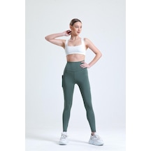 Thıff Gymwear Yeşil Yüksek Bel Push-up Çift Cepli Bilek Hizasında Spor Tayt