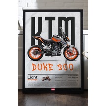 Ktm Duke 200 Siyah Ahşap Çerçeveli Poster, Dekoratif Motosiklet Duvar Tablosu