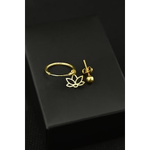 925 Ayar Gümüş Altın Kaplama Lotus Figürlü Halka ve Top Küpe Altın
