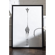 Giraffe Siyah Ahşap Çerçeveli Poster, Dekoratif Soyut Monokrom Duvar Tablosu