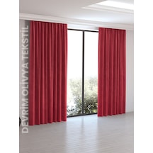 Lüks 1. Sınıf Düz Dikim Kırmızı Ada Fon Perde En X Yükseklik Kırmızı