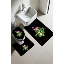 Modern Desenli Dijital Baskı 3 Lü Banyo Paspas Takımı Yıkanabilir Kaymaz Tabanlı Klozet Takımı Klz0009 Renkli