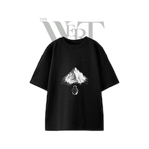 Thewert Penguen Dag Tasarım Baskılı Ünisex Siyah Oversize T-shirt