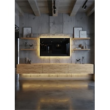 Resital Duvara Monte Ledli 270 Cm Tv Ünitesi Duvar Raflı - Ll6036 Atlantik Çam