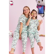 Siyah İnci Lisanslı %100 Pamuk Çok Renkli Bisklet Yaka Pijama Takım Hk002 Yeşil