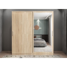 Star Sürgü Kapaklı Gizli Çekmeceli Dolap Gardırop Meşe 208 Cm