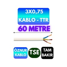 Öznur 3x0,75 Ttr Kablo Beyaz Metre Seçenekli - 60 Metre