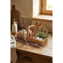 3 Bölmeli Hasır Sepet Organizer Saplı, Mutfak Banyo Ofis Çok Amaçlı Düzenleyici, Plastik Rattan Kaşıklık Sepeti, 40x13x17 Cm 000 Açık Krem