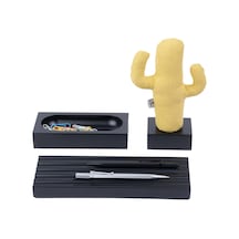 Kayigo Woody Siyah Üçlü Ofis Seti - Sarı Cactus