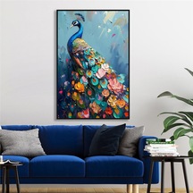 Yağlı Boya Dokulu Tablo Modern Renkli Tavus Kuşu Siyah Çerçeveli U04033-178947
