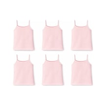 İncili 6'lı Set Kız Çocuk İp Askılı Raporlu Ribana Atlet - Pembe - Bej - Lila Çok Renkli