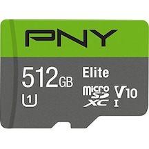 Pny Elite 512 Gb Microsdxc Hafıza Kartı + Sd Adaptörü, 100 Mb/s Okuma Hızı, Sınıf 10 Uhs-ı, U1, A1 Uygulama Performansı, Full Hd Video İçin V10, P-sdu512u190el-ge
