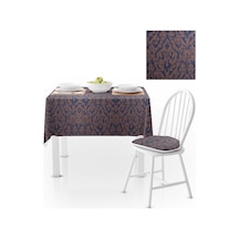 Damask Desenli Mavi Dijital Baskılı Süet Dokuma Masa Örtüsü 140x220
