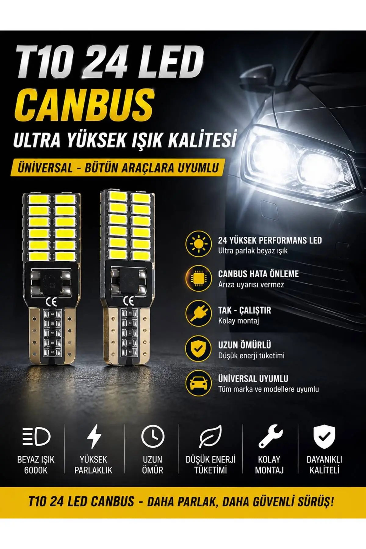 T10 24 Led Canbus Lı Ultra Yüksek Işık Kalitesi Üniversal Beyaz