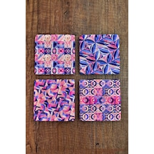 Doğal Taş Bardak Altlığı - Mor Desenlerbaskılı 10x10cm Stone Coasters Çok Renkli