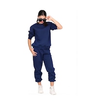 Erdem Kıds Unisex Kız-erkek Çocuk Paçası Lastikli 3 İplik Şardonlu Pamuklu Basic Bisiklet Yaka Okul Eşofman Takımı Lacivert Lacivert