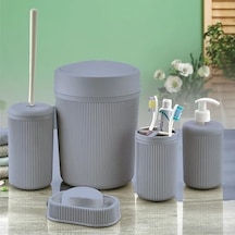 Banyo Seti, Çöp Kovası, Sıvı Sabunluk, Diş Fırçalık, Sabunluk Ve Tuvalet Fırçası, 5 Parça Gri Diğer