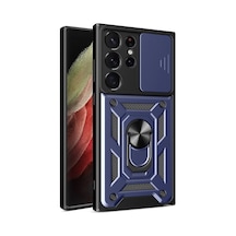 Samsung Galaxy Uyumlu S23 Ultra Kılıf Pars Lens Yüzüklü Silikon - Lacivert Çr