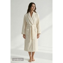 Şalyaka Kadife Bornoz Krem %100 Pamuk Unisex Spa Için Ideal, Günlük Kullanıma Uygun Kadın/erkek Krem