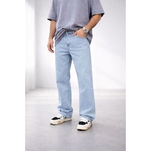 Erkek Açık Mavi Straight Fit Düz Paça Kot Pantolon Maviaçık