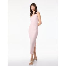 Koton Bağlama Detaylı Slim Fit Drapeli Bürümcük Uzun Tek Omuz Elbise Pembe 6sal80008ık Gül