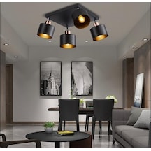 Rsylight Retro Metal 180 Derece Hareketli 4 Lü Kare Dekorarif Tavan Plofyoner Avize Siyah