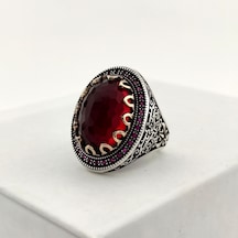 Fkgümüş 925 Ayar Gümüş Sarmaşık Desenli Kırmızı Ruby Taşlı Erkek Yüzük