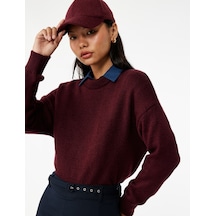 Koton Uzun Kollu Bisiklet Yaka Asimetrik Kesim Triko Kazak Bordo 6wal90041ht Bordo