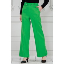 Kemeri Düğme Detaylı Bol Paça Pantolon-yeşil-3710-yeşil