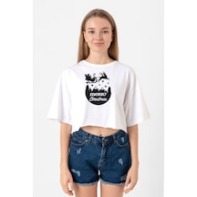 Merry Christmas Sleigh Beyaz Kadın Crop Tshirt Beyaz