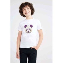 Polygonal Head Panda Baskılı Unisex Çocuk Beyaz T-Shirt