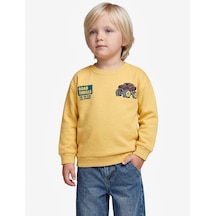 Koton Baskı Detaylı Şardonlu Bisiklet Yaka Uzun Kollu Sweatshirt Hardal 7wmb10124tk