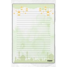 A5 İslam Bloknot Çizgili Defter - 50 Yaprak - Memopad - Notepad - Not Defteri - Not Kağıdı Yeşil Yeşil