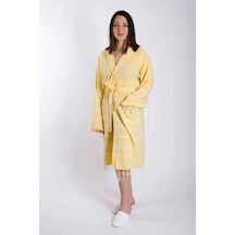 Kapüşonlu Kadın / Erkek Peştemal Bornoz Soft %100 Pamuklu Natural 001