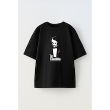 Thewert Unisex The Choasfather Joker Tasarım Baskılı Pamuk Sıyah Oversize T-shirt Siyah
