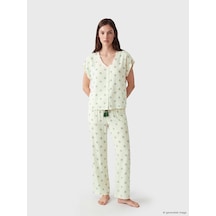 Lcw Dream Ekru V Yaka Desenli Kadın Pijama Takımı
