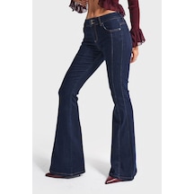 Itsbasic Kadın İndigo Renk 7w5-50 Swl Midrise Flare Fit Esnek Elastan Kumaş Orta Bel Denim Jean