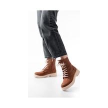 02-356 Taba Süet Düz Topuklu Bağcıklı Fermuarlı Günlük Kadın Bot Beyaz