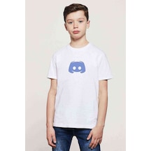 Tshirthane Discord Simge Logo Baskılı Unisex Çocuk Beyaz T-Shirt