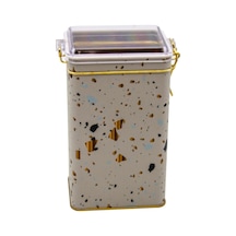 Er048-9g Terrazzo Cream Desenli Dikdörtgen Metal Saklama Kabı 8x10 Cm Terrazzo Cream