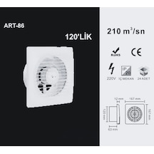 Artı Led 120lik Banyo Tuvalet Aspiratör Havalandırma Fanı 12cm Beyaz