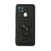 Oppo A15 Uyumlu Kılıf Pars Lens Yüzüklü Silikon - Siyah