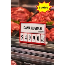 5 Adet - Fiyat Kasetlik Manav Kasap Şarküteri Etiketi Rakamlı Fiyatlık Ayaklı Küçük Boy 77x62 Mm Kırmızı