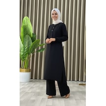 Tesettür İkili Takım Uzun Tunik Bol Paça Pantolon 4006-siyah Siyah