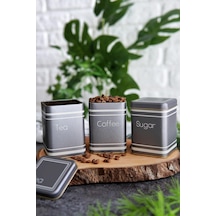 Evle-metal Çay, Kahve, Şeker Saklama Kutusu 3 Lü Set 7.5 X 7.5 X 10.2 Cm, Silver Silver 7009