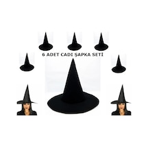 Siyah Cadı Şapkası Keçe Yetişkin Boy 6 Adet Açık Mavi