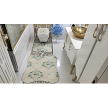 Rose Kelebek Banyo Halısı Klozet Takımı 3'Lü Set Krem