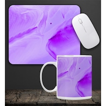 Baskılı Kupa & Mor Renk Dalga Geçişli Mouse Pad 23x19cm Fare Altlığı Kaydırmaz Taban De594 Ofis Hediyesi